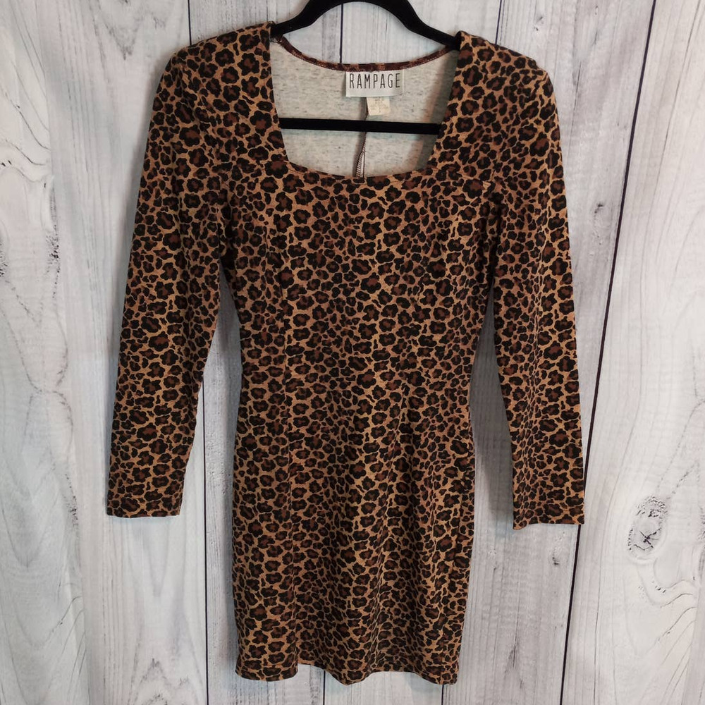 Rampage | Vintage Leopard Square-Neck Long Sleeve Bodycon Mini Dress